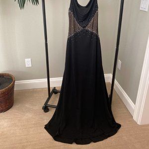 Sleek black formal dress with silver gem detail
